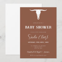Western Terracotta Longhorn Baby shower Invitation