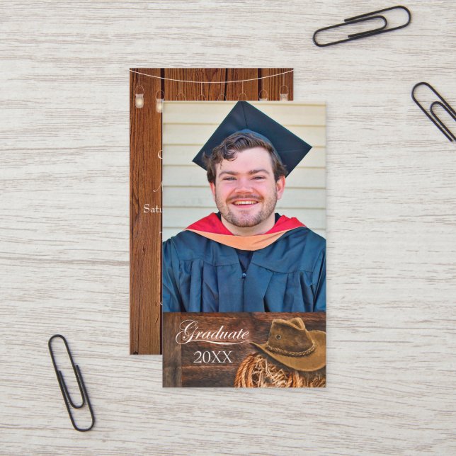 Western theme Hat and Lasso Grad Party Invitation (Devant/Arrière en situation)