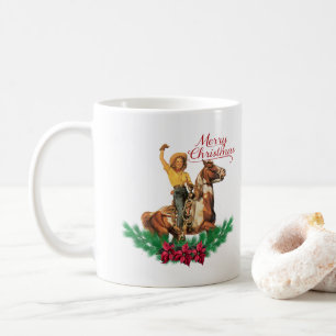 Western Vintage Cowgirl Horse Joyeux Noël Mug