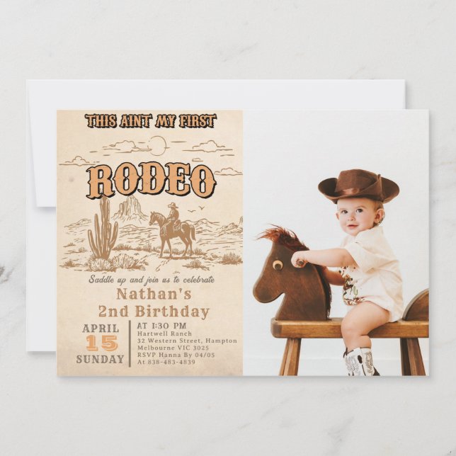 Western Vintage Rodeo 2nd Birthday Invitation  (Devant)