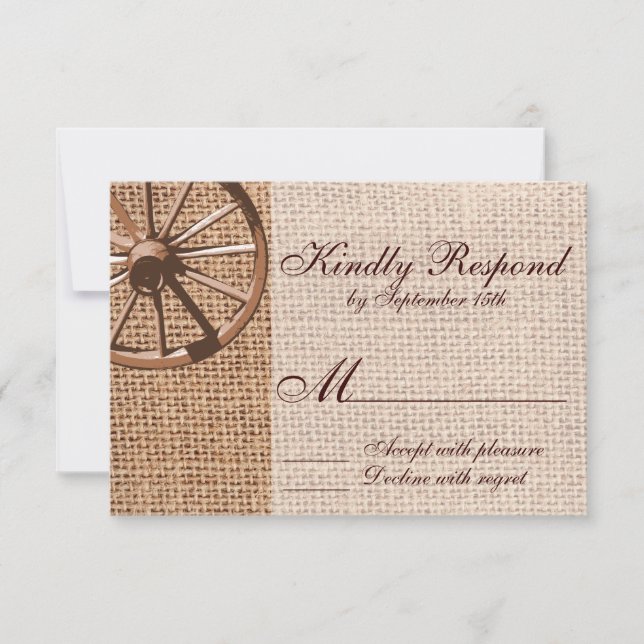 Western Wagon Wheel Burlap Wedding Carte RSVP (Devant)