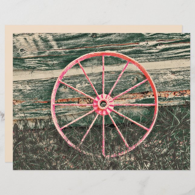 Western Wagon Wheel Rustic Red Country Vintage (Devant / Derrière)