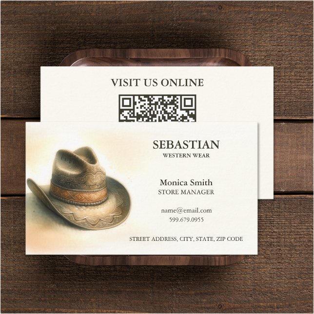 Western Wear QR Code Cartes de visite (Western Wear QR Code Business Cards (front and back))