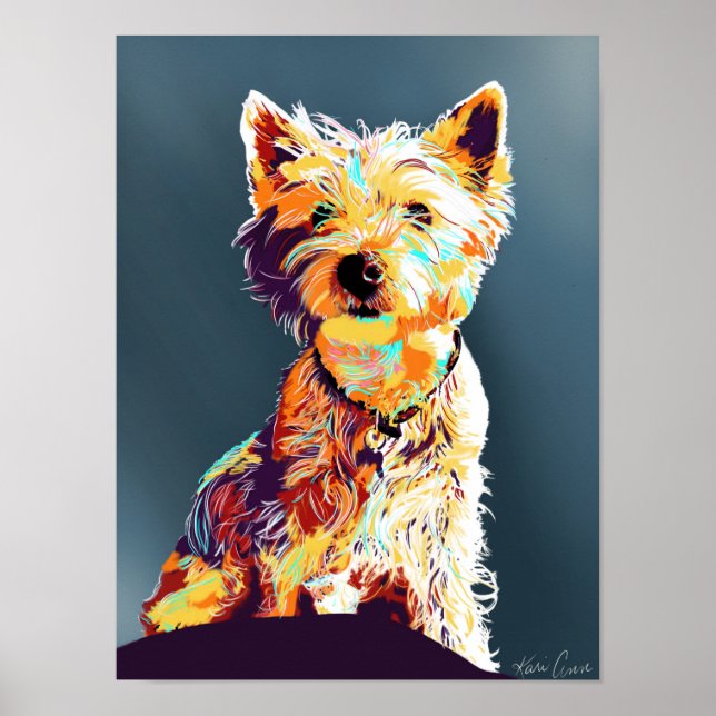 Westie, affiche pop-art dessinée à la main (Devant)
