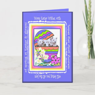 Westie mignon Joyeuses Pâques souhaite la carte