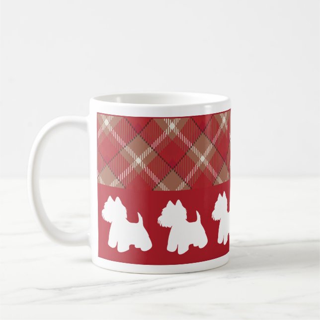 Westie Mug Diagonal Plaid Red Bottom Design (Gauche)