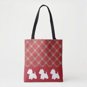 Westie Sac fourre-tout rouge Plaid
