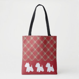 Westie Sac fourre-tout rouge Plaid