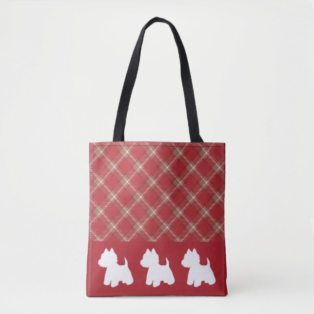 Westie Sac fourre-tout rouge Plaid (Devant)