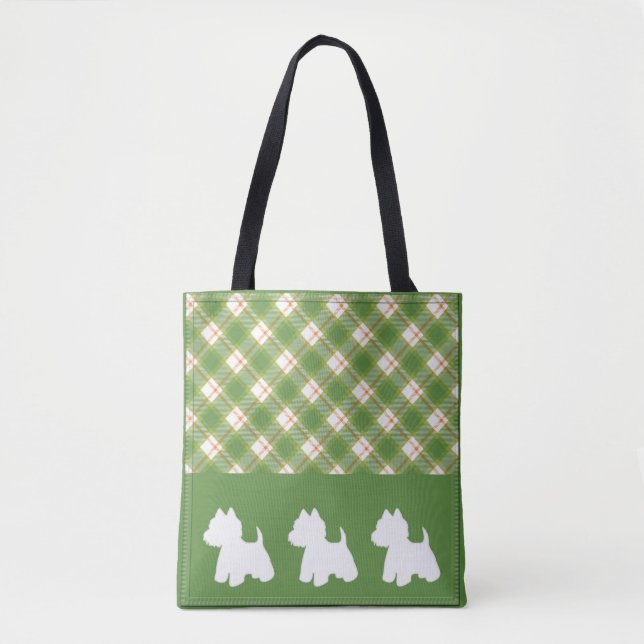 Westie Sac fourre-tout vert Plaid (Devant)