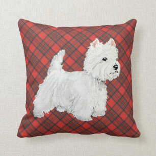 Westie sur le COUSSIN de tartan