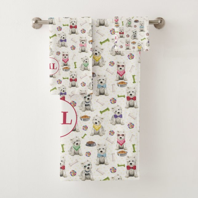 Westies blanches avec accessoires Monogramme lunai (En situation)