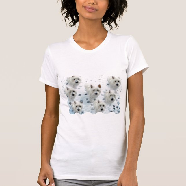 Westies dans le T-shirt d'amusement de neige pour (Devant)