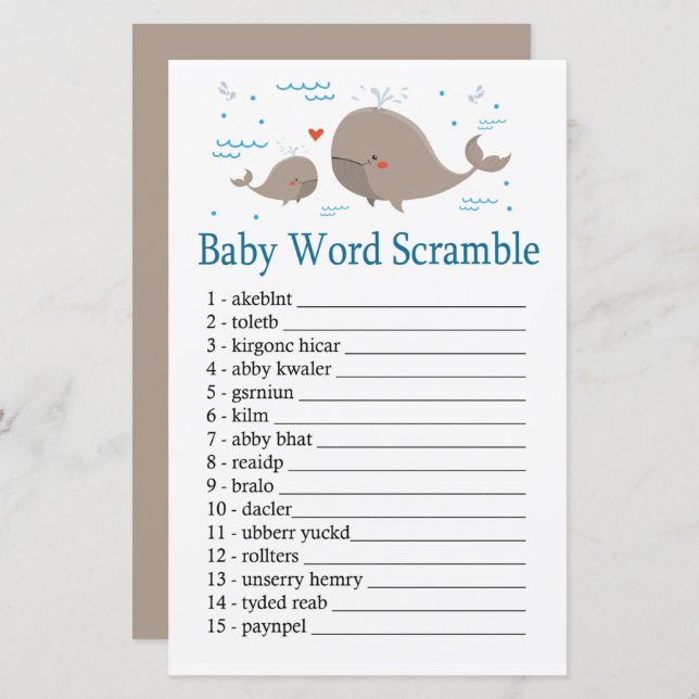 Whale Baby jeu de mots scramble (Devant / Derrière)