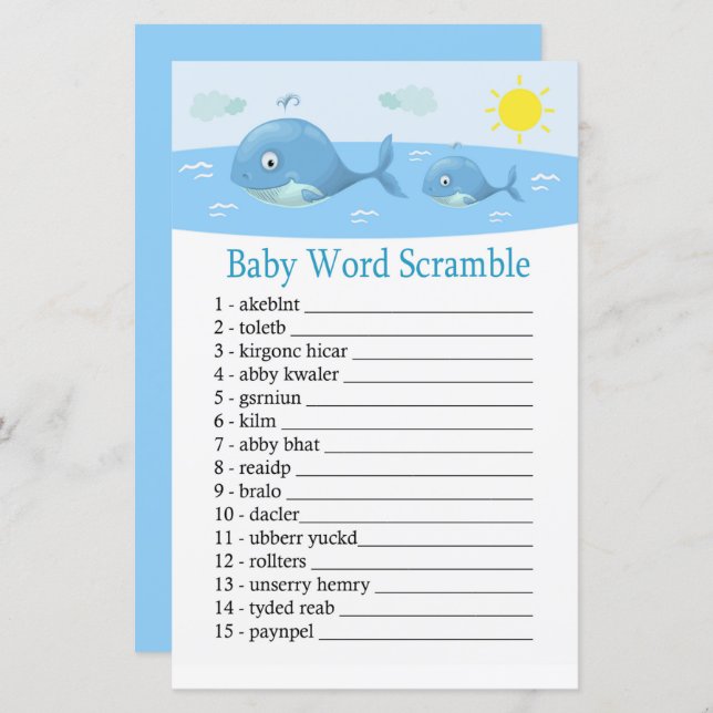 Whale Baby jeu de mots scramble (Devant / Derrière)