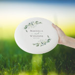 Wham-O Frisbee Eucalyptus Mariage de monographie verte<br><div class="desc">Ce magnifique design avec son aquarelle de verdure eucalyptus peut être personnalisé avec les noms du couple et date mariage.</div>