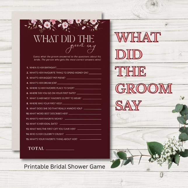 What Did the Groom Say BridalShower Game, Burgundy (Créateur téléchargé)