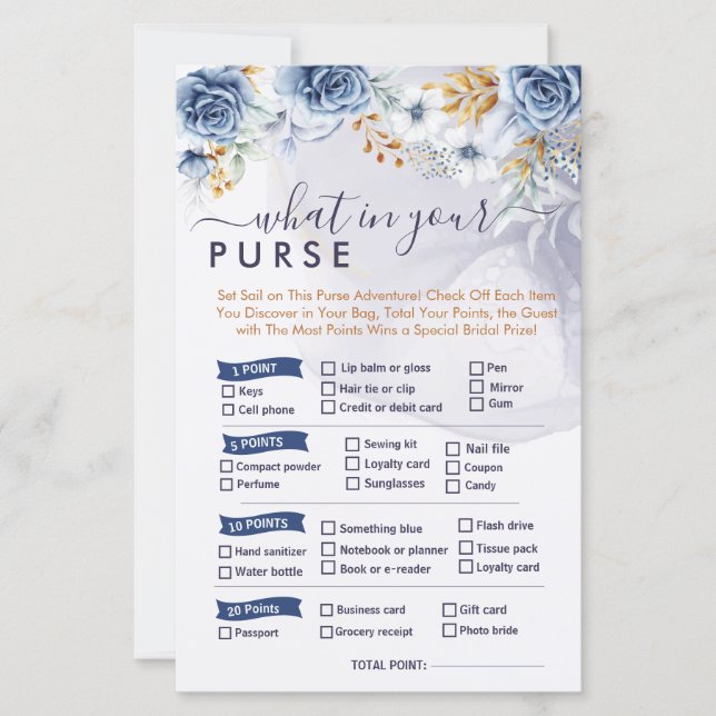 What in Your Purse Blue Floral Bridal Shower Games (Devant)