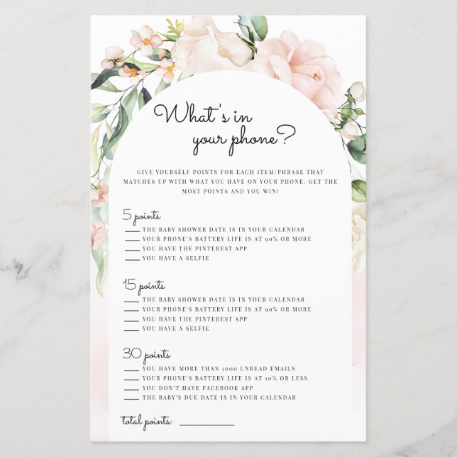 What’s In Your Phone Blush Girl Baby shower Jeu (Devant)