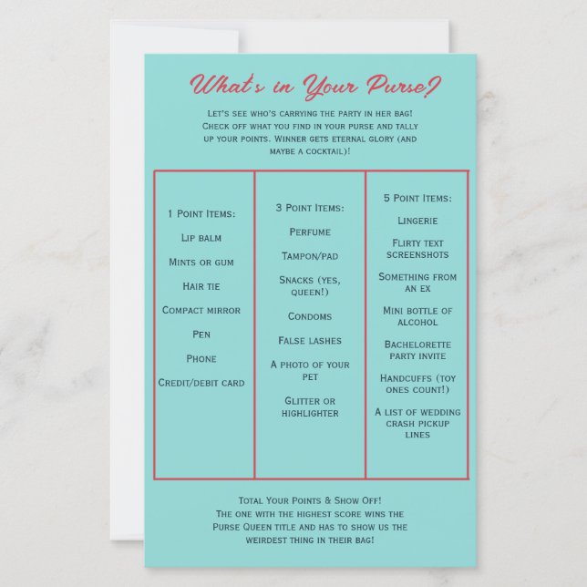 What's in Your Purse? Bachelorette Party Game (Devant)