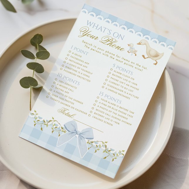 Whats on your Phone Silly Goose Blue Baby shower (Créateur téléchargé)