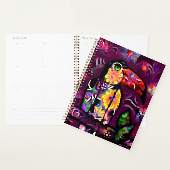 Whimsical Abstrait Floral Toucan Bird Purple (Devant avec enveloppe)