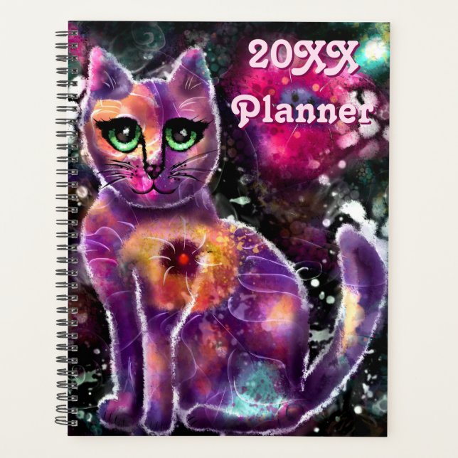 Whimsical Abstrait Kitty Chat Floral Rose Noir (Devant)