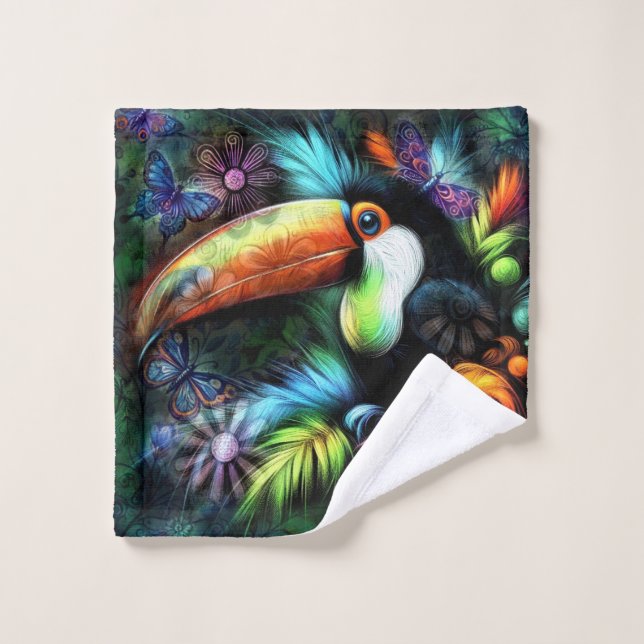 Whimsical Abstrait Toucans Oiseaux Toucans Turquoi (Gant de toilette)