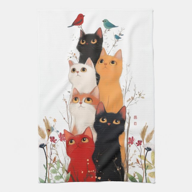 Whimsical and mignon Chats curieux Serviettes de c (Vertical)
