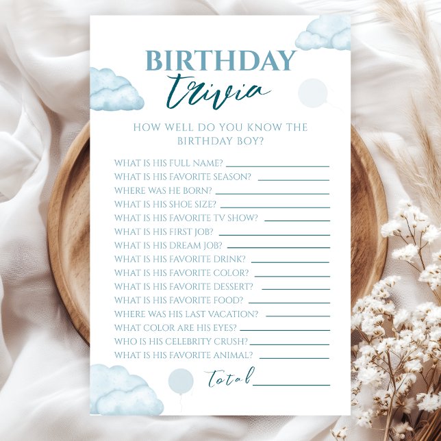Whimsical Baby Blue Watercolor Birthday Trivia (Créateur téléchargé)