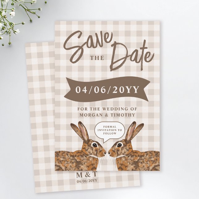 Whimsical Beige Woodland Hare Bunny Save The Date (Créateur téléchargé)