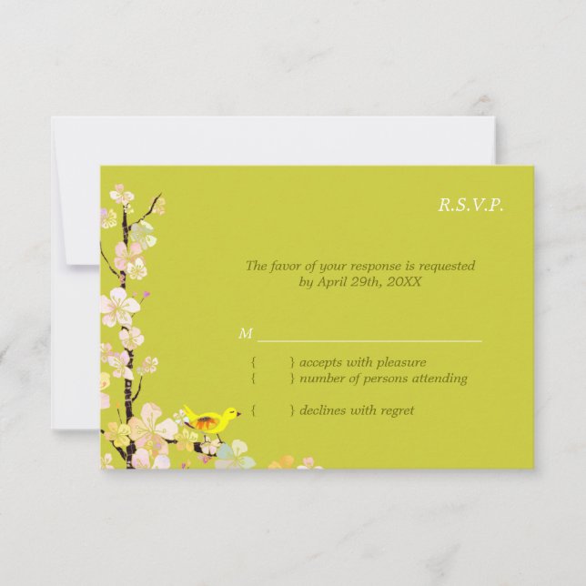 Whimsical Bird Apple Green Wedding RSVP (Devant)