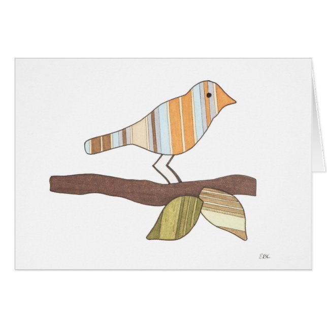 Whimsical Bird Art Notecard (Devant horizontal)