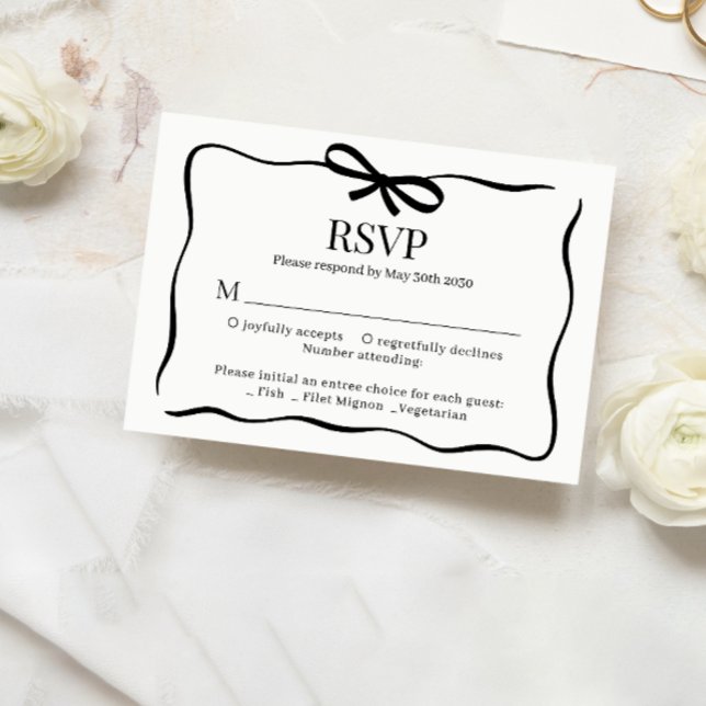 Whimsical Black Bow Tie Wedding Menu Choice Rsvp (Créateur téléchargé)