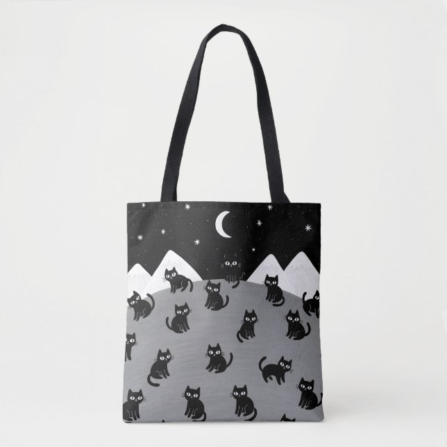 Whimsical Black Cat Night Tote Bag (Devant)