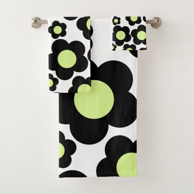Whimsical Black & Lime Green Floral Retro Gourme (En situation)