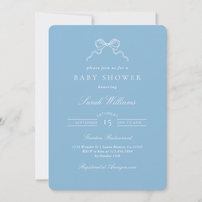 Whimsical Blue Bow Baby Shower Boy invitation (Devant)