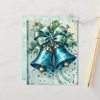 Whimsical Blue Christmas Bells Scrapbook Paper