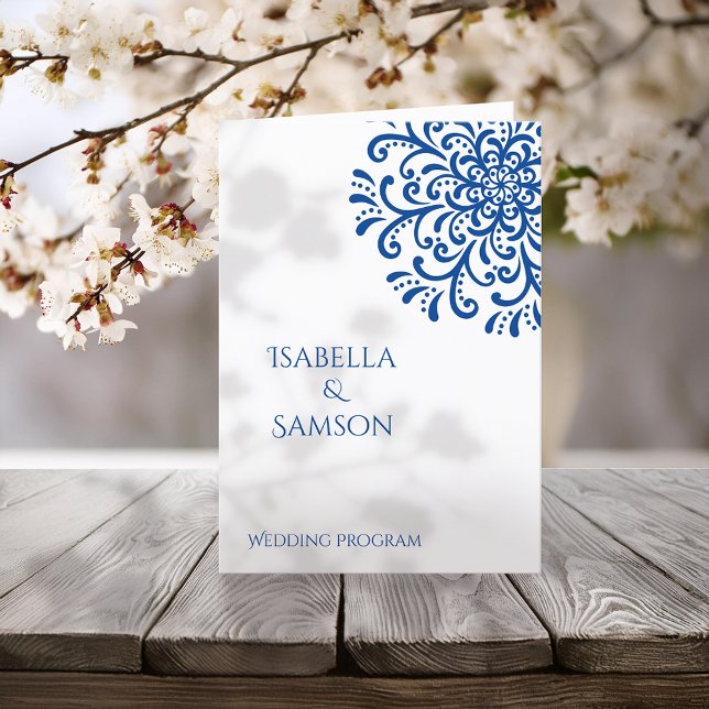 Whimsical Blue Flourish Wedding Programme (Créateur téléchargé)