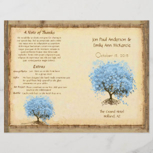 Whimsical Blue Heart Leaf Tree Wedding Programme