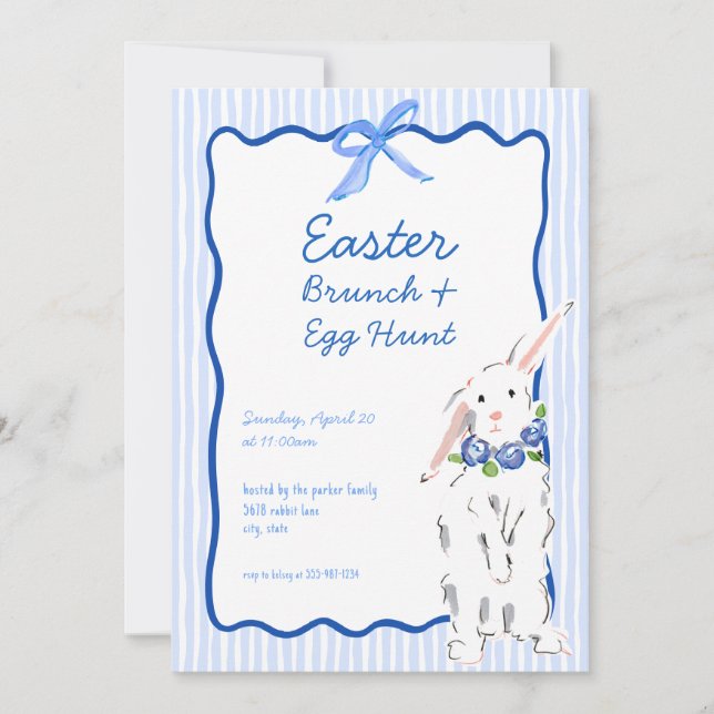 Whimsical Blue Pâques Brunch Egg Hunt Invitation (Devant)