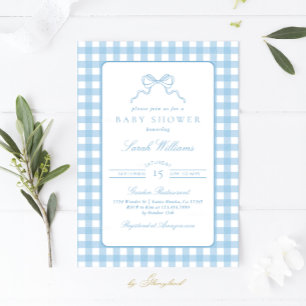 Whimsical Blue plaid Baby shower Boy invitation