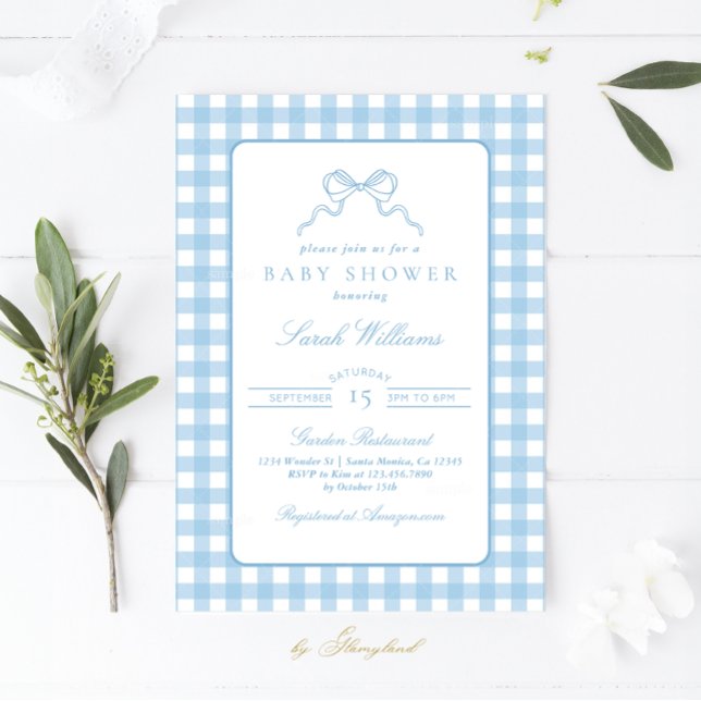 Whimsical Blue plaid Baby shower Boy invitation (Créateur téléchargé)