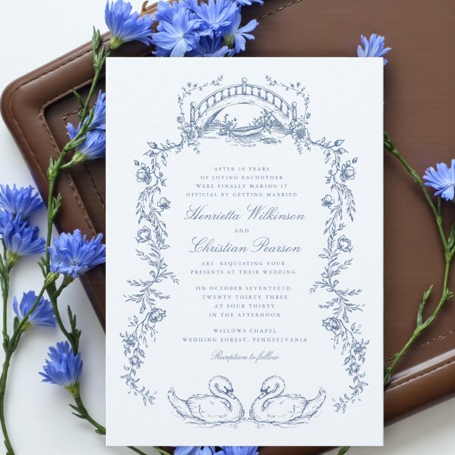 Whimsical Blue Swan Romantic Wedding Invitation (Créateur téléchargé)