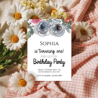 Whimsical Bouquet - 1st Birthday Invitation