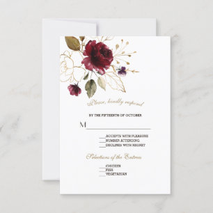 Whimsical Bourgogne Gold Flowers Mariage RSVP