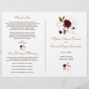 Whimsical Bourgogne Gold Flowers Programme de mari