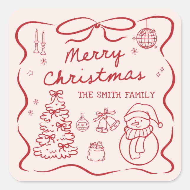 Whimsical Bow Christmas Party Sticker (Devant)