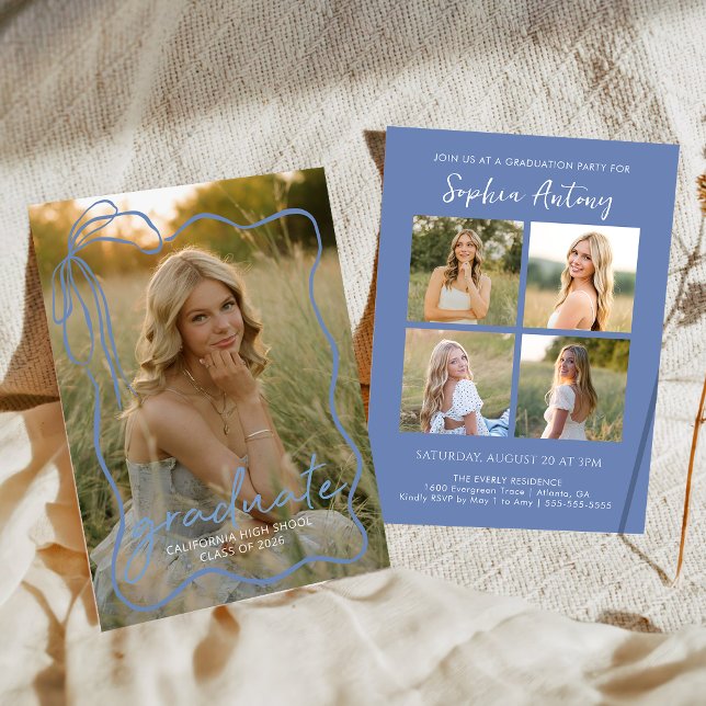 Whimsical Bow Photo Graduation Party Invitation (Créateur téléchargé)