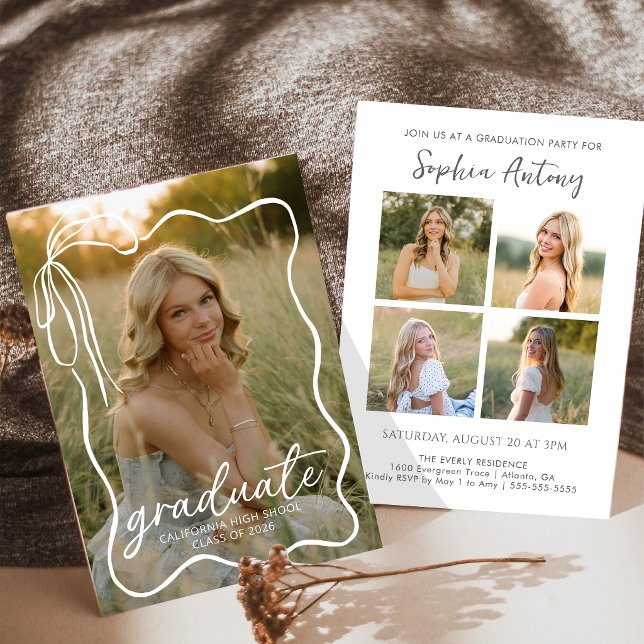 Whimsical Bow Photo Graduation Party Invitation (Créateur téléchargé)
